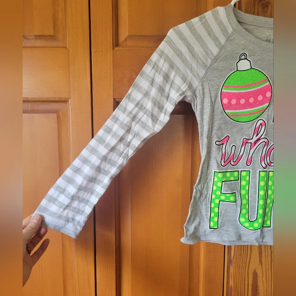 Nwot Justice neon christmas ornament striped top shirt holiday girls 8
